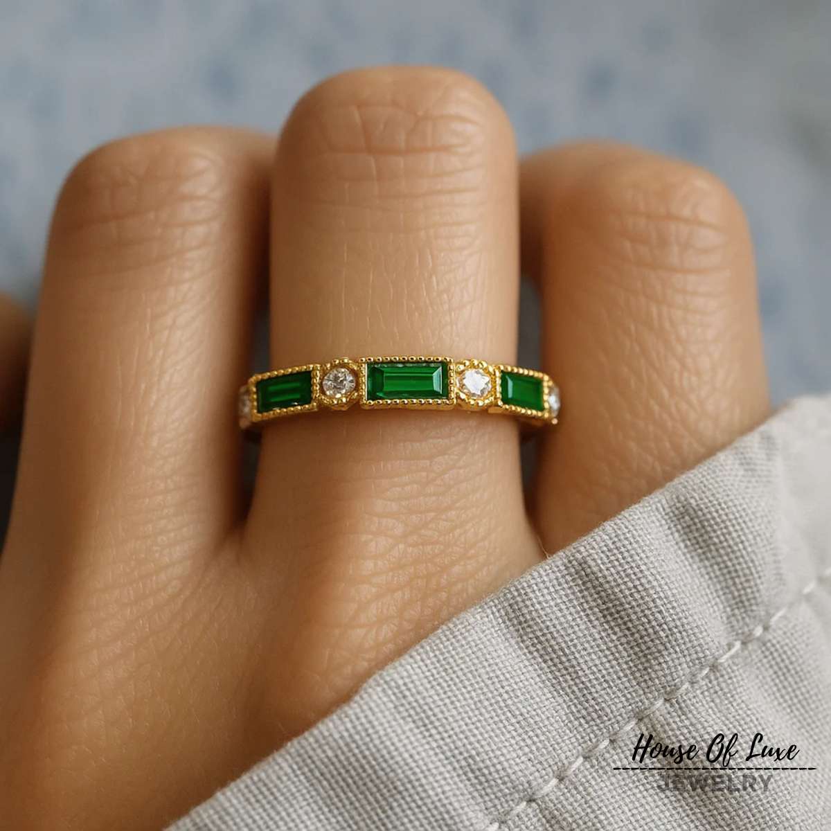 GREEN INLAID ZIRCONIA RING