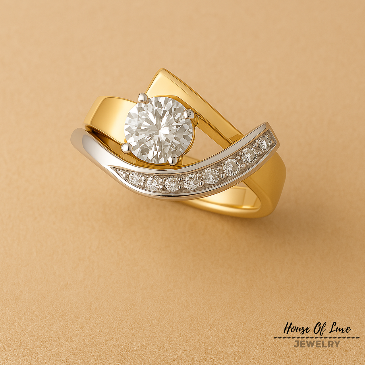 VINTAGE IRREGULAR GOLD & SILVER ZIRCONIA RING