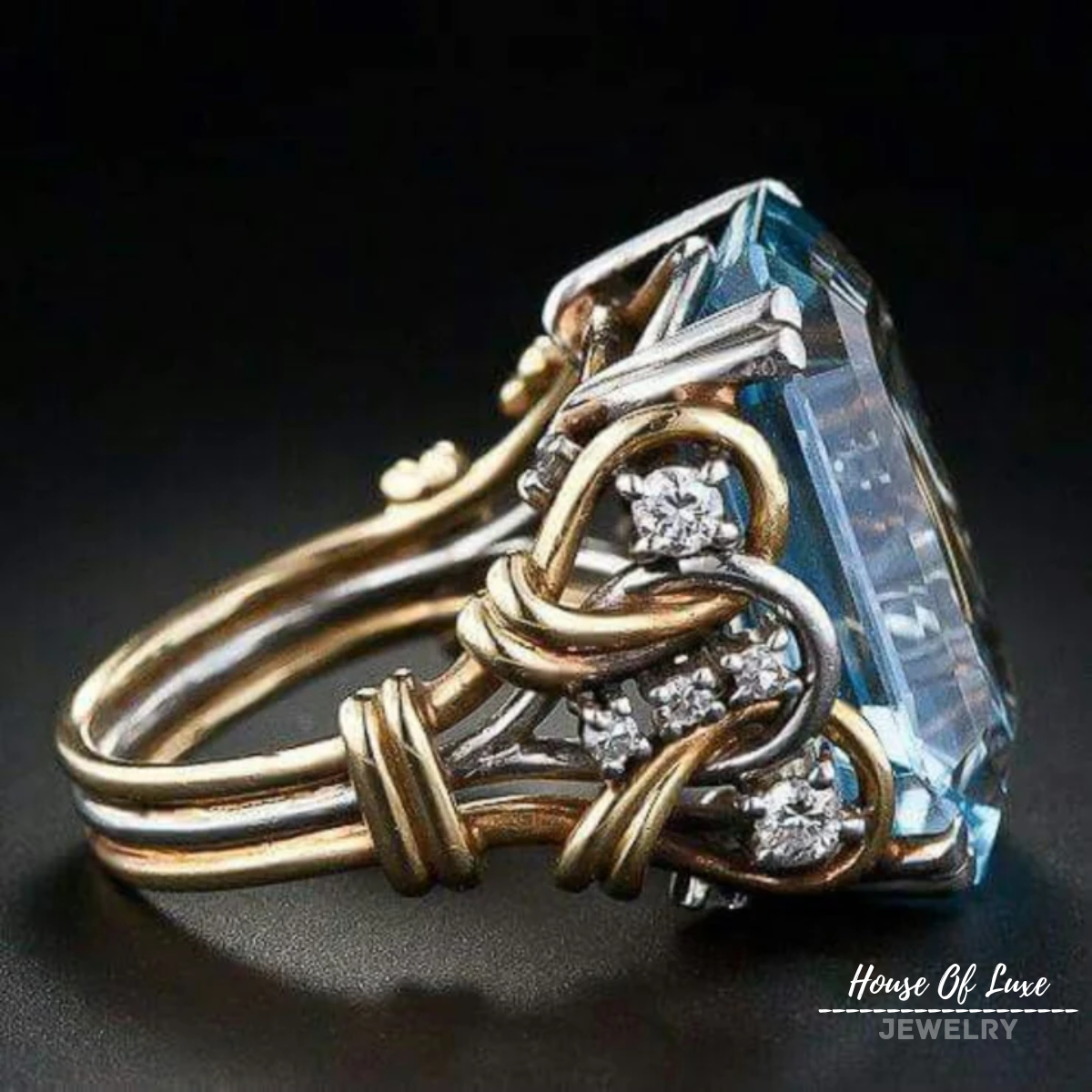 VINTAGE BLUE ZIRCONIA LAYERED GOLD RING