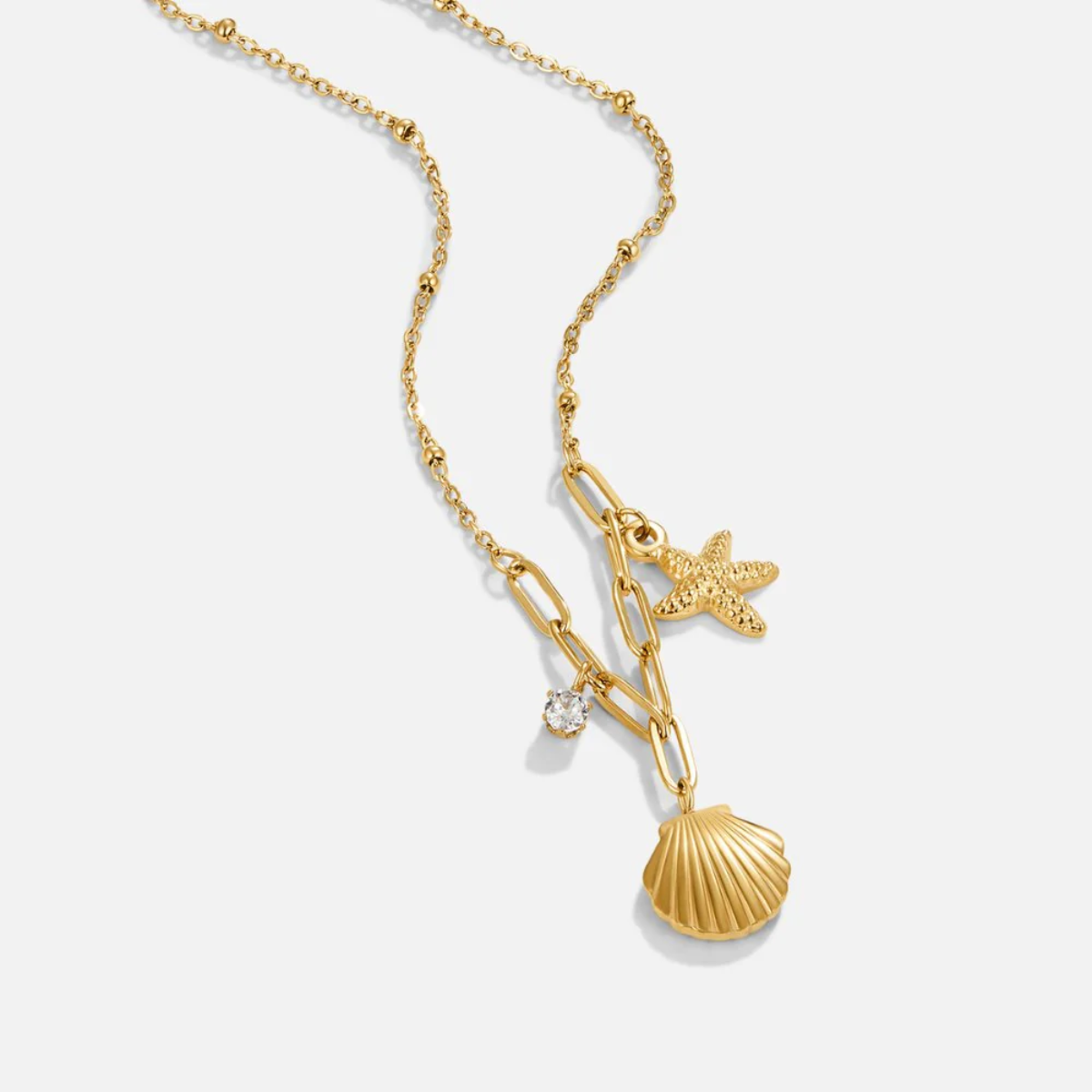 GOLDEN SEASHELL STARFISH NECKLACE