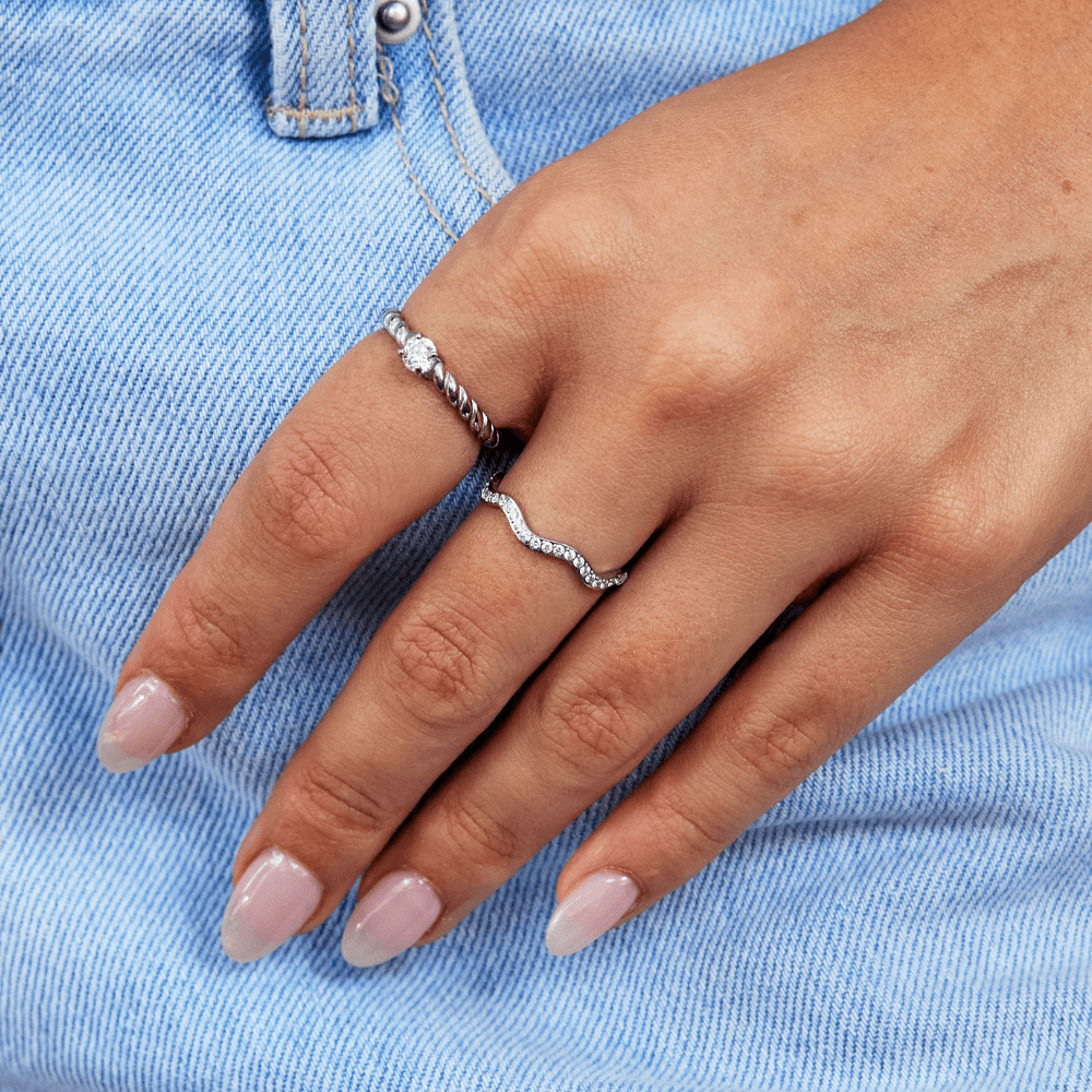 Zenya Crystal and Silver Wave Ring