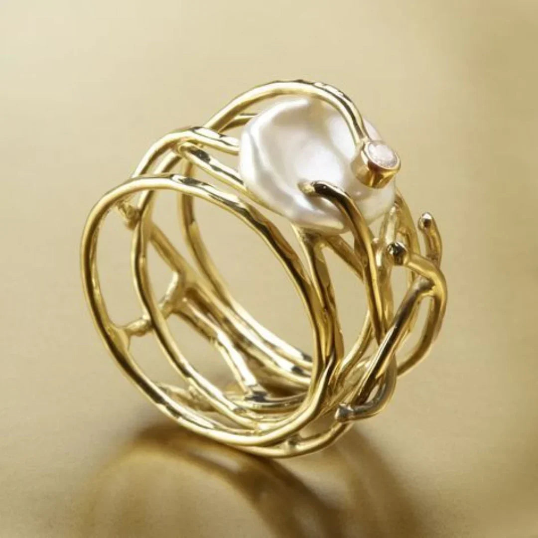 JESSICA ELEGANT THIN GOLD PEARL RING