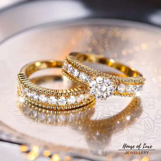 BRIGHT ZIRCONIA GOLD RING SET
