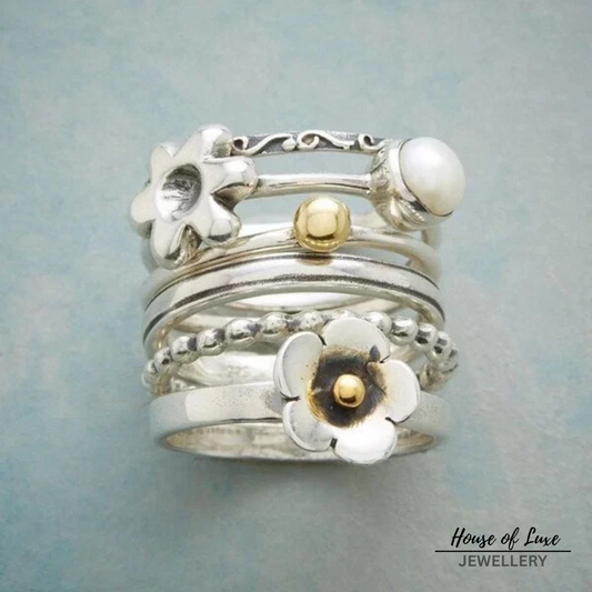 FLOWER PEARL RING SET