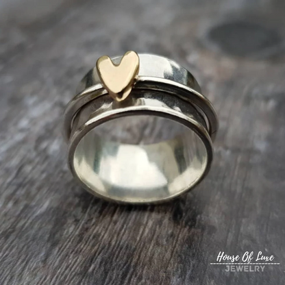 GOLDEN HEART SILVER RING