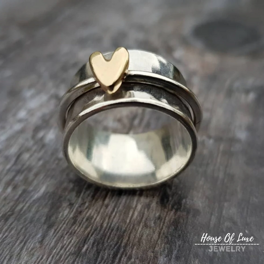 GOLDEN HEART SILVER RING