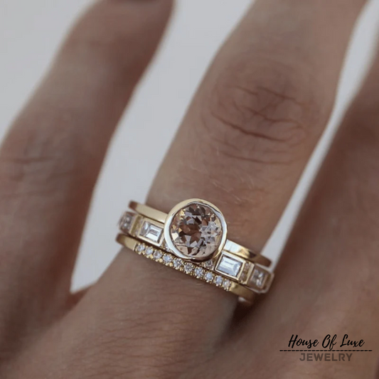 INLAID CRYSTAL GOLD RING SET