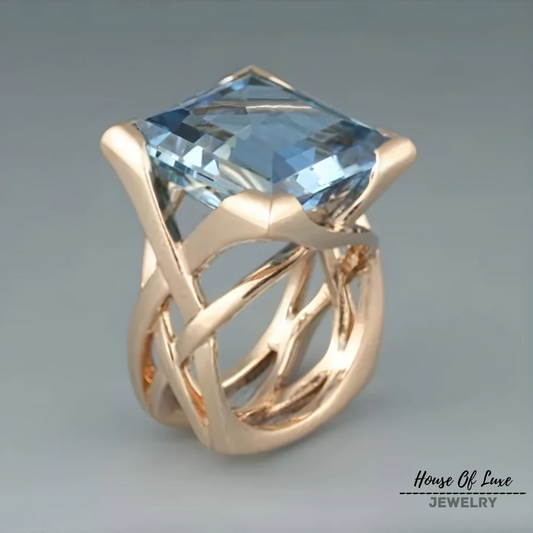 VINTAGE ROSE GOLD BLUE ZIRCONIA RING