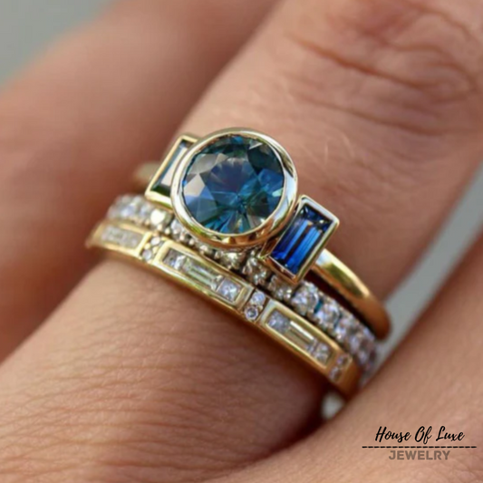 VINTAGE ELEGANT BLUE ZIRCONIA RING SET
