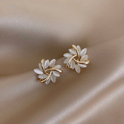 Circle earrings with Opal Petals in Gold