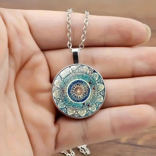 Vintage Blue Round Mandala Necklace